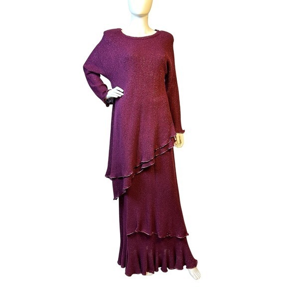 vivian chan shaw Dresses & Skirts - Vivian Chan Shaw Vintage Knit Long Layer Skirt Dress Set Sparkle Ruffle Gown KC